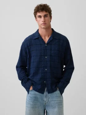 Relaxed Straight-Hem Seersucker Shirt