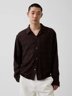 Relaxed Straight-Hem Seersucker Shirt