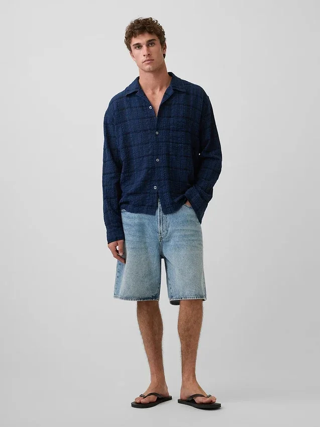 Relaxed Straight-Hem Seersucker Shirt