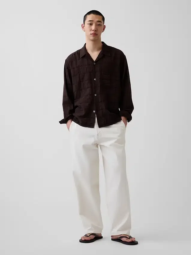 Relaxed Straight-Hem Seersucker Shirt