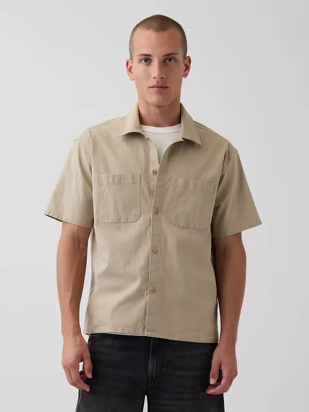 Relaxed Straight-Hem Utility Shirt