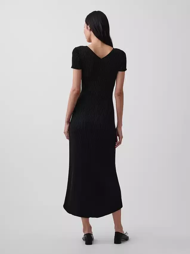 Rib Button-Front Maxi Sweater Dress