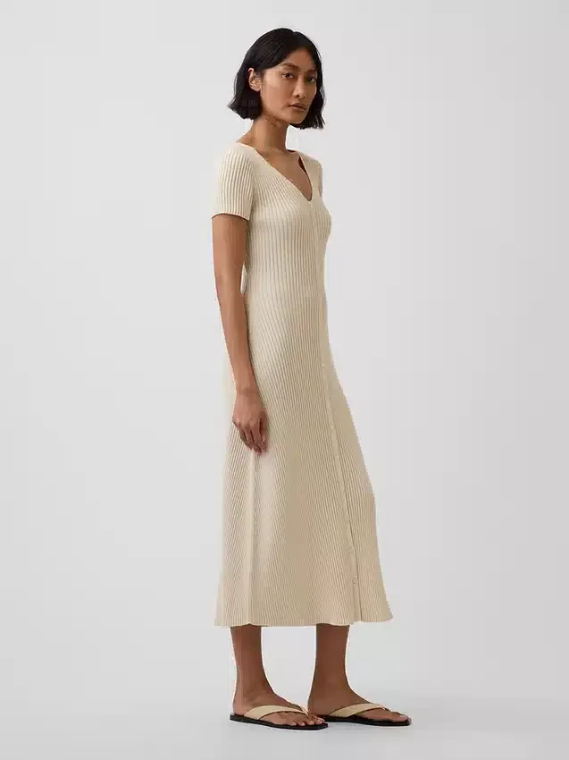 Rib Button-Front Maxi Sweater Dress