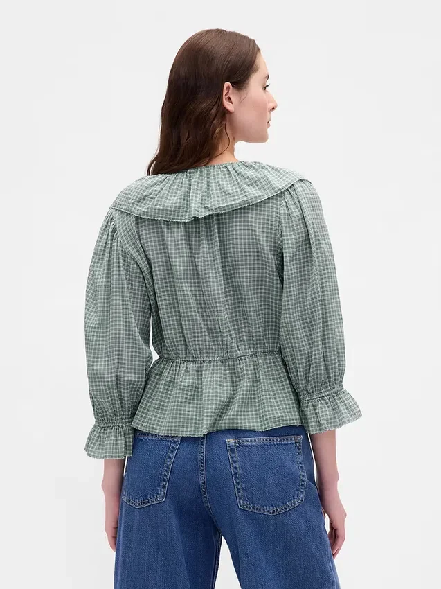 Ruffle Collar V-Neck Top