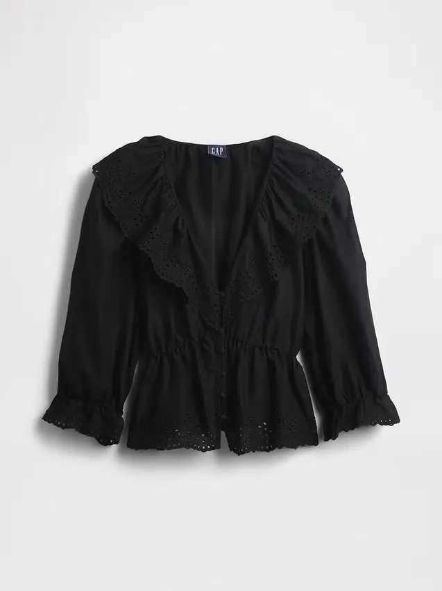 Ruffle Collar V-Neck Top