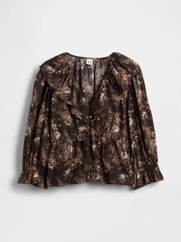 Ruffle Collar V-Neck Top