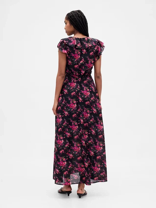 Ruffle V-Neck Maxi Dress
