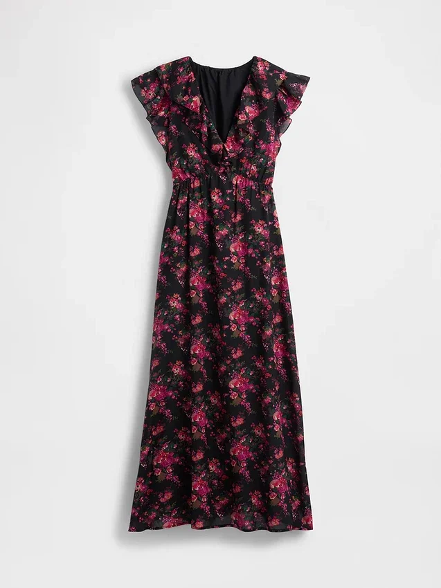 Ruffle V-Neck Maxi Dress