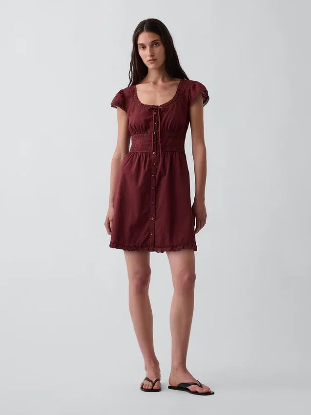 Scoop Neck Lace-Trim Mini Dress