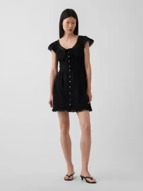 Scoop Neck Lace-Trim Mini Dress