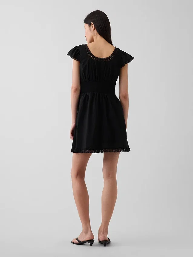 Scoop Neck Lace-Trim Mini Dress