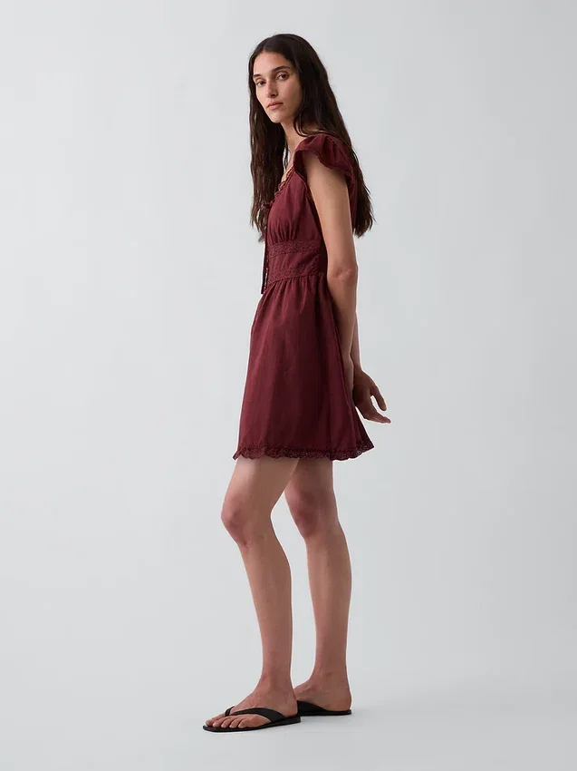 Scoop Neck Lace-Trim Mini Dress