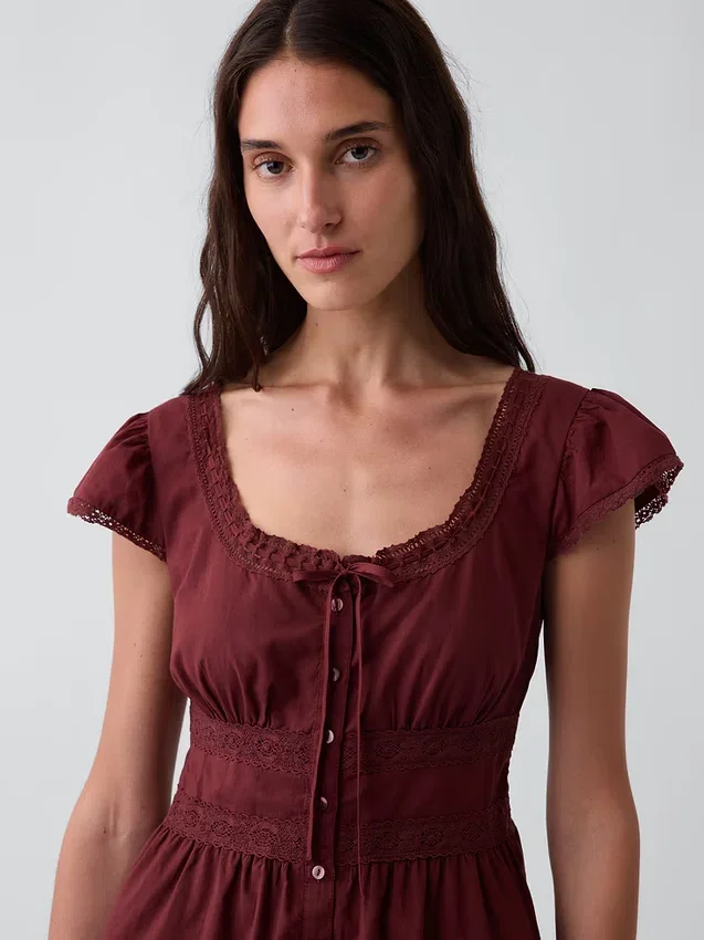 Scoop Neck Lace-Trim Mini Dress
