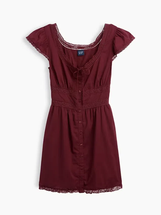 Scoop Neck Lace-Trim Mini Dress