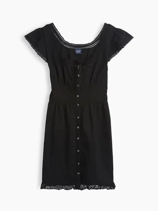 Scoop Neck Lace-Trim Mini Dress