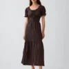 Scoop-Neck Lace-Trim Tiered Maxi Dress