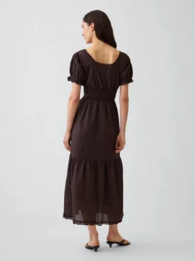 Scoop-Neck Lace-Trim Tiered Maxi Dress