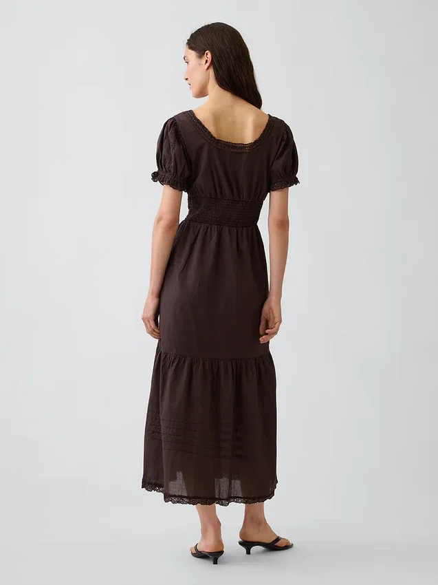 Scoop-Neck Lace-Trim Tiered Maxi Dress
