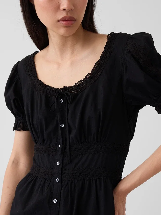 Scoop-Neck Lace-Trim Tiered Maxi Dress