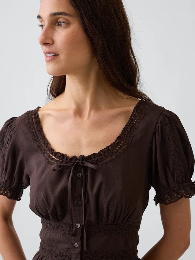 Scoop-Neck Lace-Trim Tiered Maxi Dress