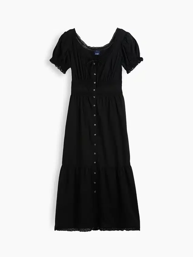 Scoop-Neck Lace-Trim Tiered Maxi Dress