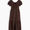 Scoop-Neck Lace-Trim Tiered Maxi Dress