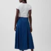 Seamed Denim Button-Front Maxi Skirt