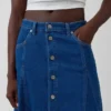 Seamed Denim Button-Front Maxi Skirt