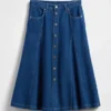 Seamed Denim Button-Front Maxi Skirt