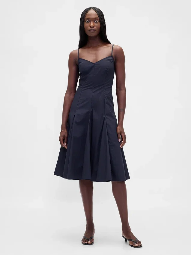 Seamed V-Neck Midi Dress