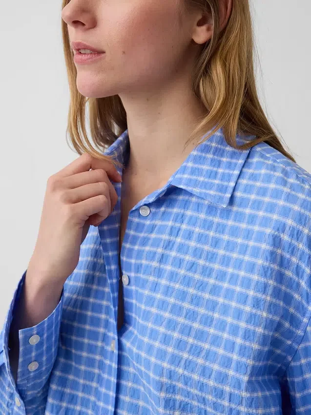 Seersucker Plaid Oversized Shirt