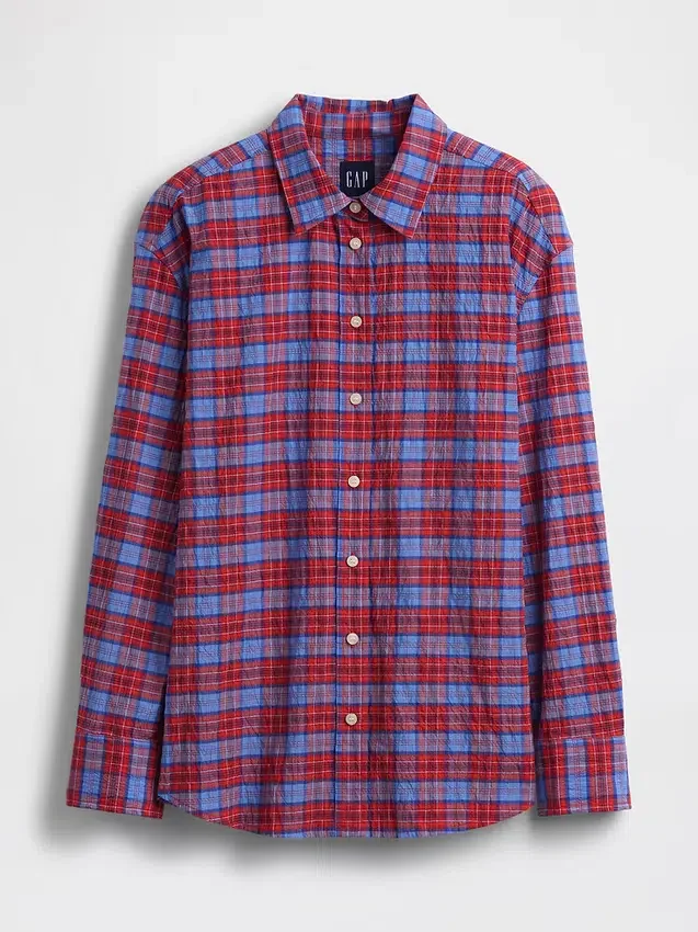 Seersucker Plaid Oversized Shirt