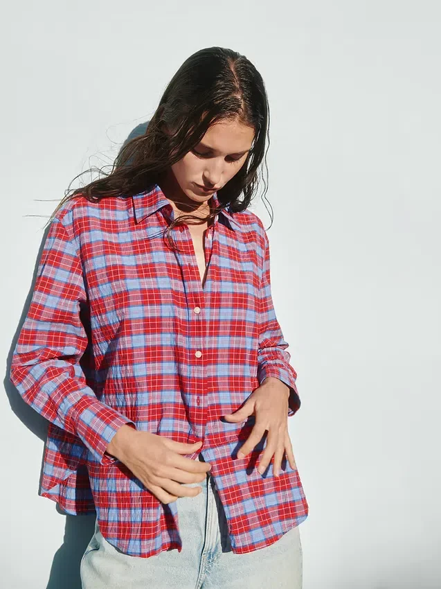 Seersucker Plaid Oversized Shirt