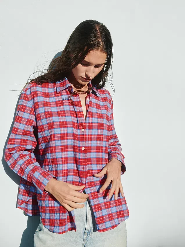 Seersucker Plaid Oversized Shirt