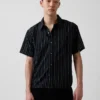 Seersucker Stripe Relaxed Curved-Hem Shirt