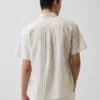 Seersucker Stripe Relaxed Curved-Hem Shirt
