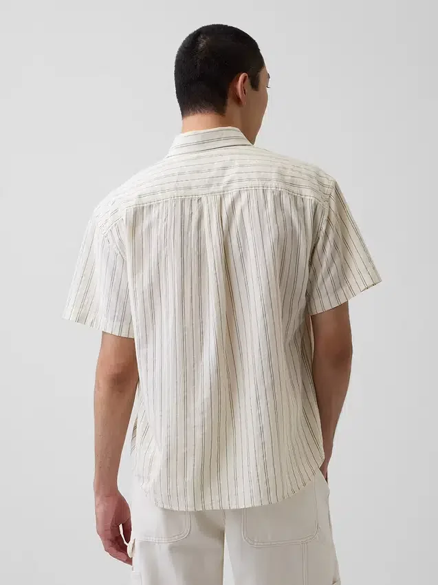 Seersucker Stripe Relaxed Curved-Hem Shirt