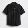 Seersucker Stripe Relaxed Curved-Hem Shirt