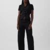 Sheer Button-Front Peplum Top