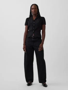 Sheer Button-Front Peplum Top
