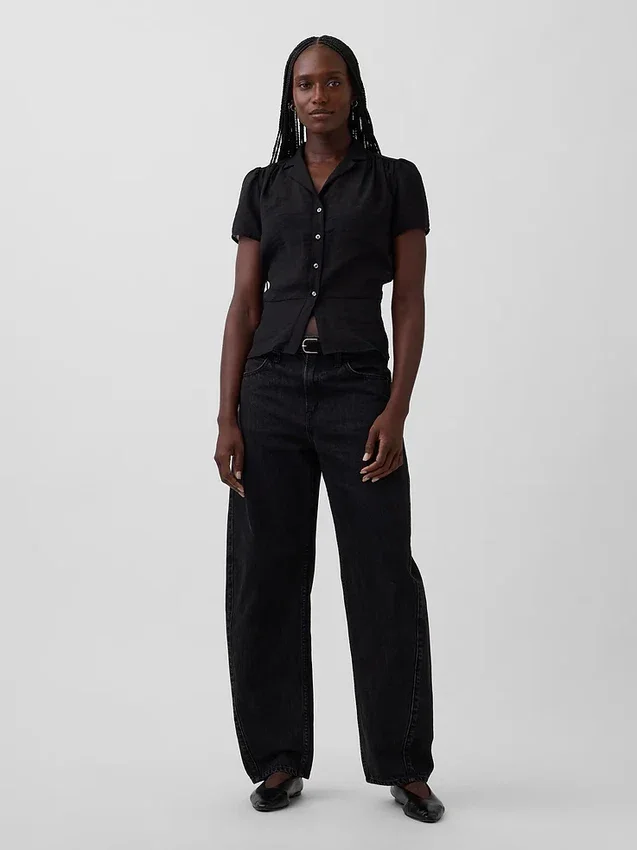 Sheer Button-Front Peplum Top