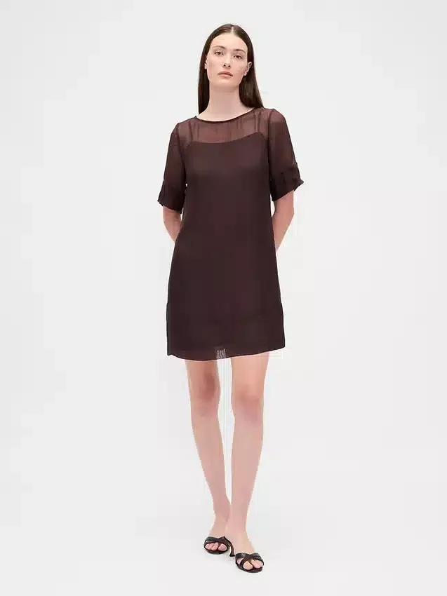 Sheer Organza Mini Shift Dress