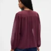 Sheer Recycled Lace Inset Tie-Neck Top