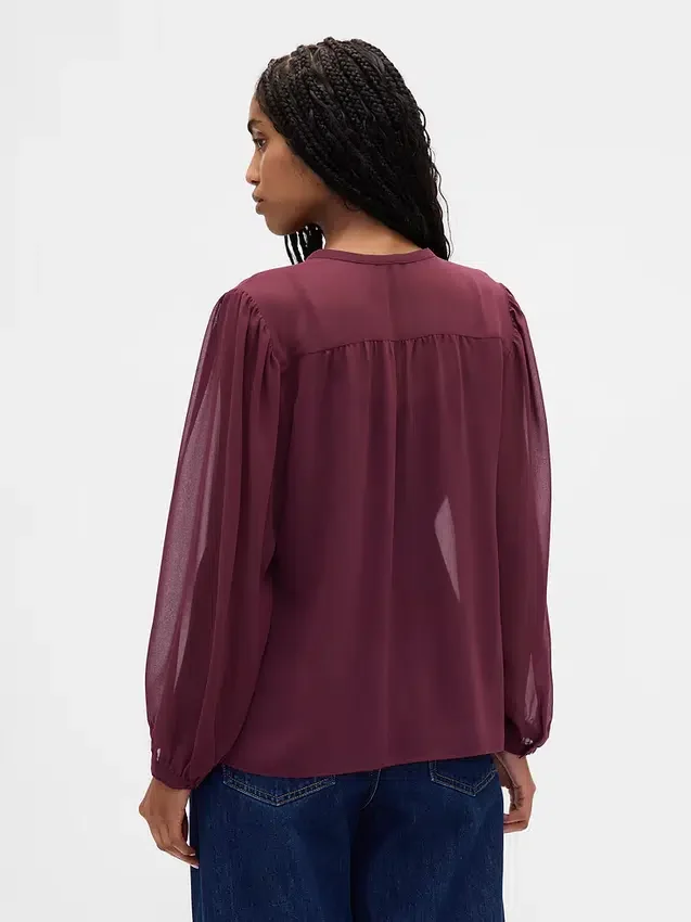 Sheer Recycled Lace Inset Tie-Neck Top