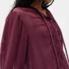 Sheer Recycled Lace Inset Tie-Neck Top