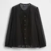 Sheer Recycled Lace Inset Tie-Neck Top