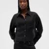 Sheer Straight-Hem Crop Shirt