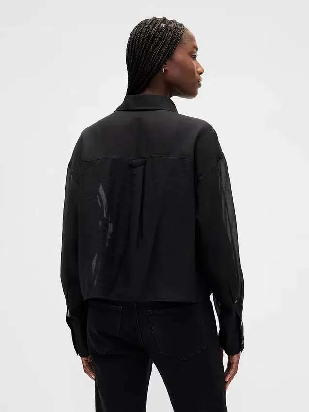 Sheer Straight-Hem Crop Shirt