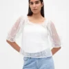 Sheer Tulle Embroidered Top