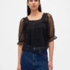 Sheer Tulle Embroidered Top